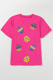 Rose Red Easter Eggs Patched Crew Neck Graphic Tee Aaria Tees