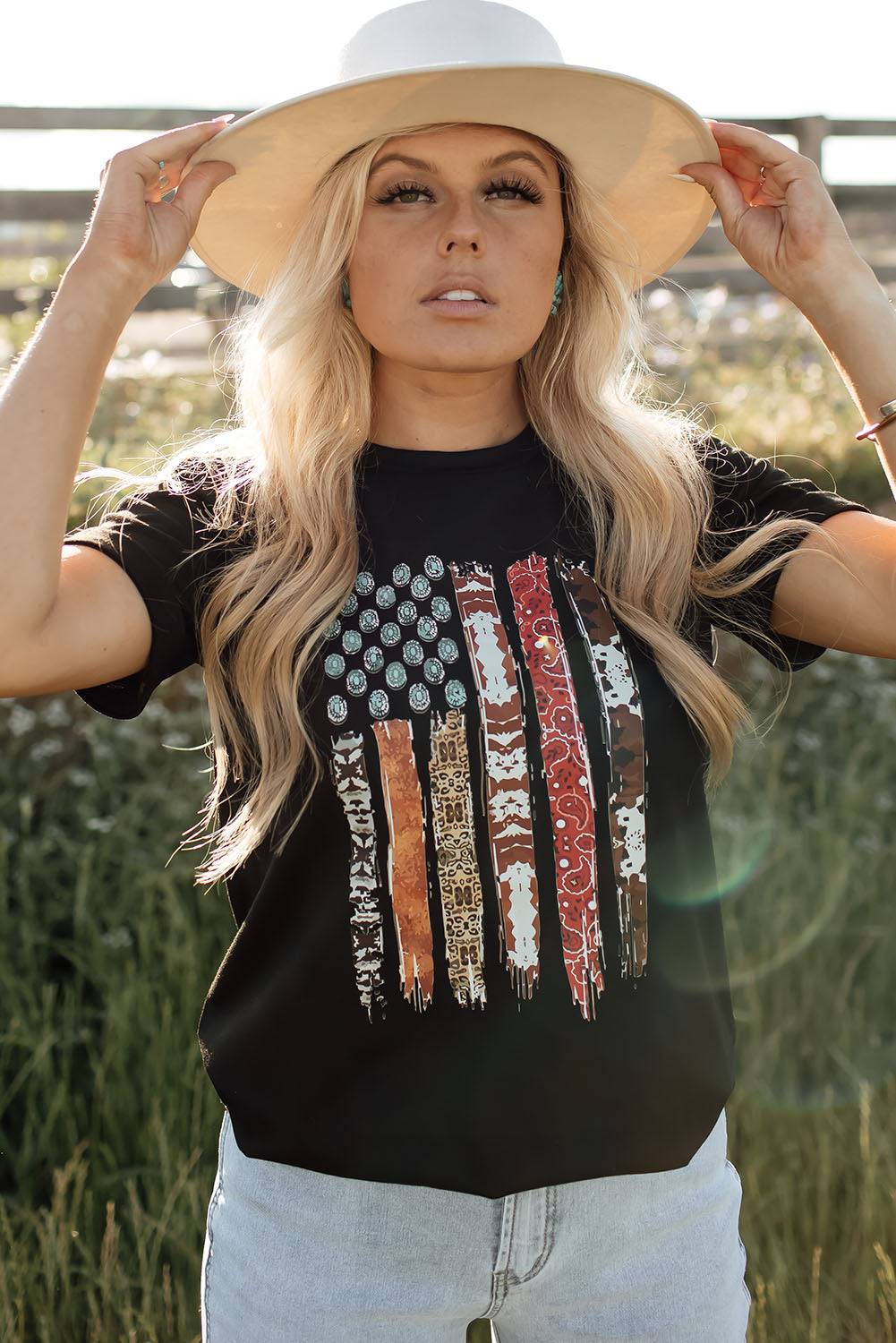 Black Western American Flag Graphic Tee - Aaria Tees Aaria Tees