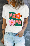 White MAMA Flower Graphic Crewneck Tee Aaria Tees