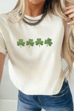 White Embroidered Clover St Patricks Fashion Graphic Tee - Aaria Tees Aaria Tees