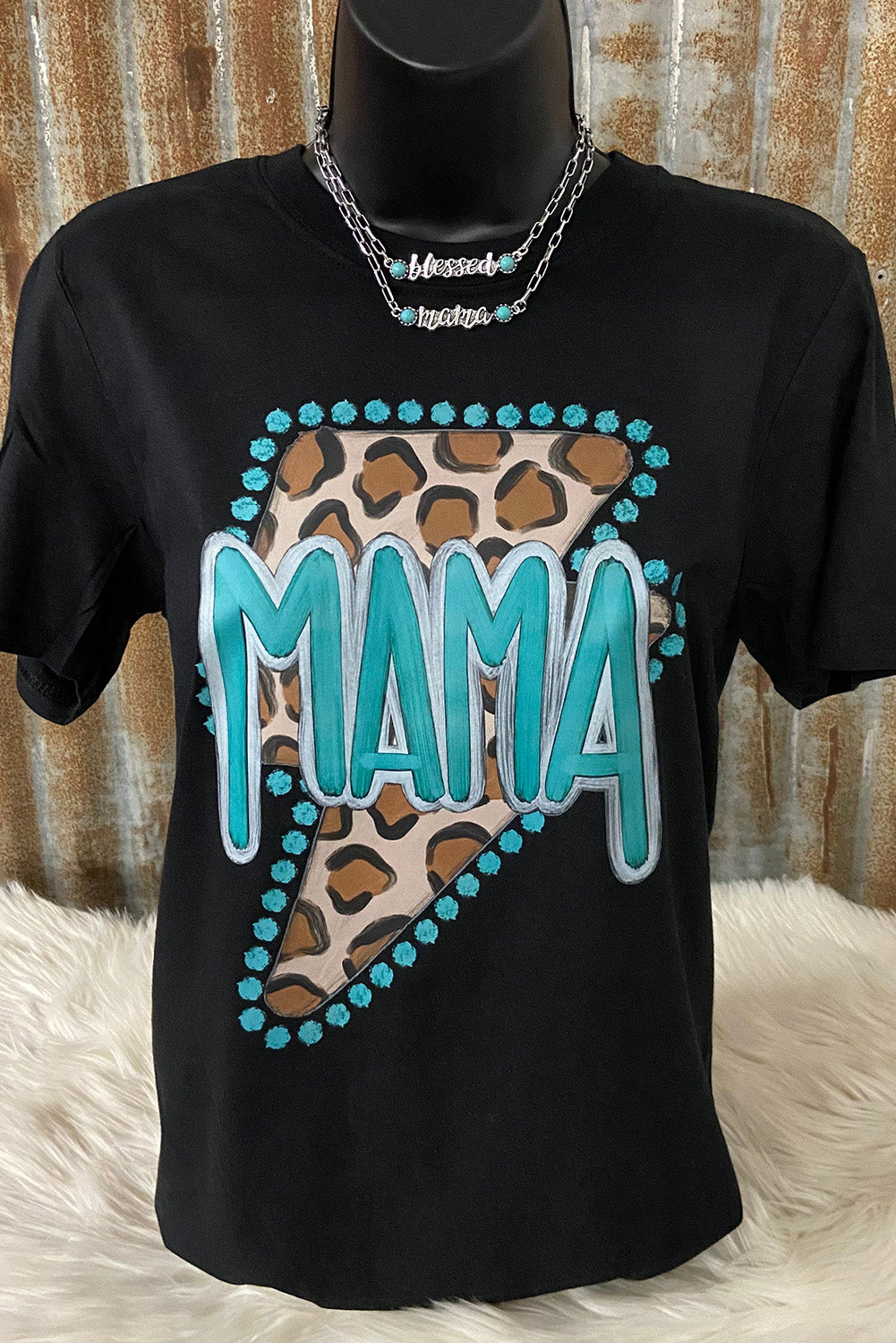 Black Western MAMA Leopard Lightning Graphic Tee - Aaria Tees Aaria Tees