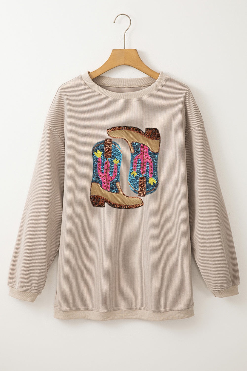 Smoke Gray Western Cowboy Boots Graphic Corded Loose Sweatshirt - Aaria Tees Aaria Tees