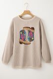 Smoke Gray Western Cowboy Boots Graphic Corded Loose Sweatshirt - Aaria Tees Aaria Tees