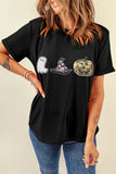Black Halloween Sequin Pattern Patched Crewneck Tee - Aaria Tees Aaria Tees