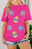 Rose Red Sequin Easter Egg Graphic Casual T Shirt Aaria Tees