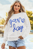 Dark Blue Tinsel Game Day Drop Shoulder Graphic Sweatshirt Aaria Tees