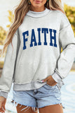 Light Grey FAITH/ JESUS Double Side Letter Print Casual High Neck Sweatshirt Aaria Tees