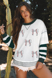 White Stripe Bowknot Patched Pattern Contrast Stitching Pullover Trendy Sweatshirt Aaria Tees