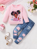 Children's Cartoon Graphic Top and Pants Set Aaria Tees