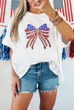 White Patriotic Sequin Bow Graphic Oversized Tee Aaria Tees