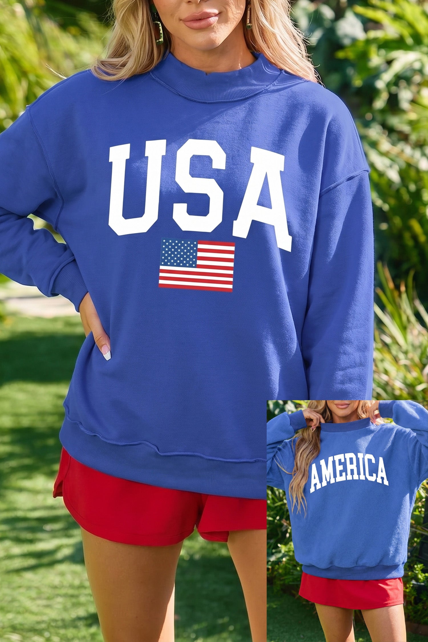 Light Grey Mock Neck Reversible USA/America Graphic Sweatshirt - Aaria Tees Aaria Tees
