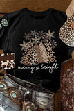 Black Leopard Christmas Tree Graphic Crew Neck T Shirt - Aaria Tees Aaria Tees