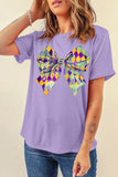 Wisteria Mardi Gras Bowknot Pattern Crew Neck T Shirt - Aaria Tees Aaria Tees