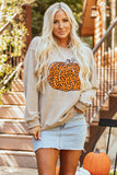 Khaki Halloween Leopard Pumpkin Graphic Corded Sweatshirt - Aaria Tees Aaria Tees