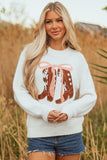 White Embroidered Bow Boots Graphic Drop Shoulder Sweater Aaria Tees