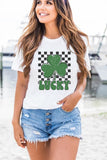 White Checker LUCKY Clover Printed St Patricks T Shirt - Aaria Tees Aaria Tees