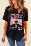 Black COWGIRL DONT CRY Steer Head Print Short Sleeve Top - Aaria Tees Aaria Tees