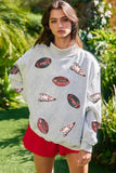 Light Grey Sequin Rugby Game Day High Neck Baggy Sweatshirt - Aaria Tees Aaria Tees