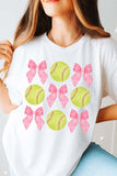 White Bow Tie Baseball Print Round Neck Casual Tee - Aaria Tees Aaria Tees