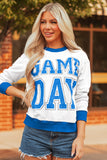White GAME DAY Letter Graphic Varsity Striped Detail Baggy Sweatshirt Aaria Tees