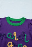 Tillandsia Purple Mardi Gras Tinsel Graphic Short Sleeve Sweater Aaria Tees