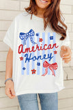 White American Honey Bow Flower Striped Graphic Tee Aaria Tees