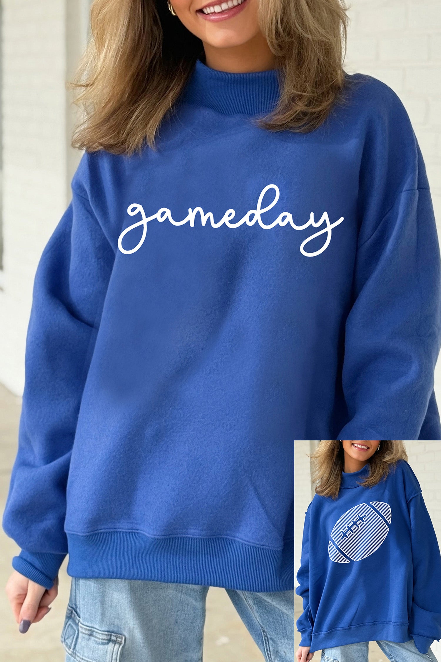 Dark Blue Reversible Gameday Football Graphic Oversized Sweatshirt - Aaria Tees Aaria Tees