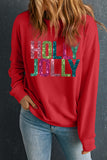 Red Heat Transfer HOLLY JOLLY Printing Christmas Pullover Sweatshirt - Aaria Tees Aaria Tees