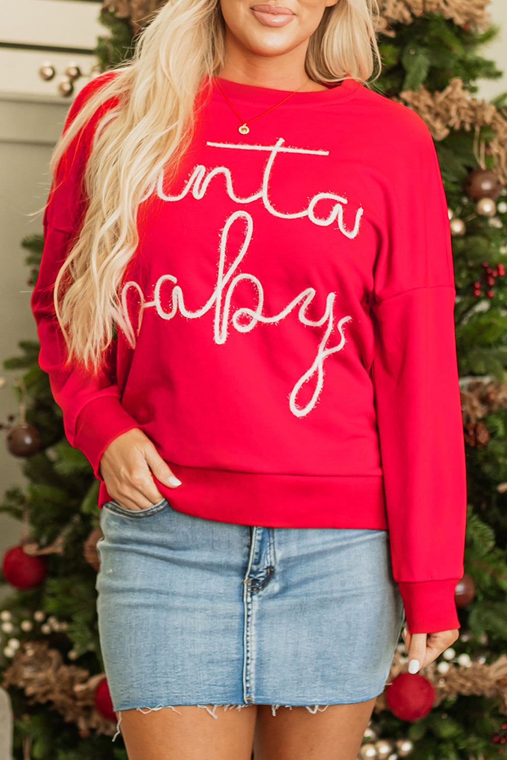 Fiery Red Christmas Santa Baby Tinsel Graphic Sweatshirt - Aaria Tees Aaria Tees