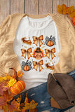 White Cute Bowknot Tanksgiving Graphic Crewneck T Shirt - Aaria Tees Aaria Tees