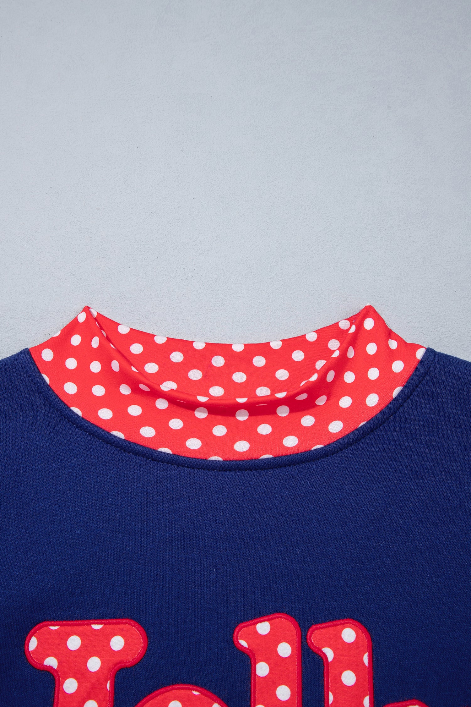Sail Blue Polka Dot Letter Print Contrast Trim Mock Neck Sweatshirt - Aaria Tees Aaria Tees
