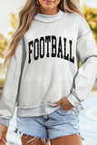 Light Grey Polka Dot Football Letter Print Mock Neck Long Sleeve Pullover Sweatshirt Aaria Tees