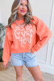 Grapefruit Orange JESUS LOVES YOU Puffy Letter Graphic Sweatshirt Aaria Tees
