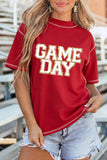 Racing Red Shiny Game Day Lettering Contrast Seam Detail Graphic Tee - Aaria Tees Aaria Tees