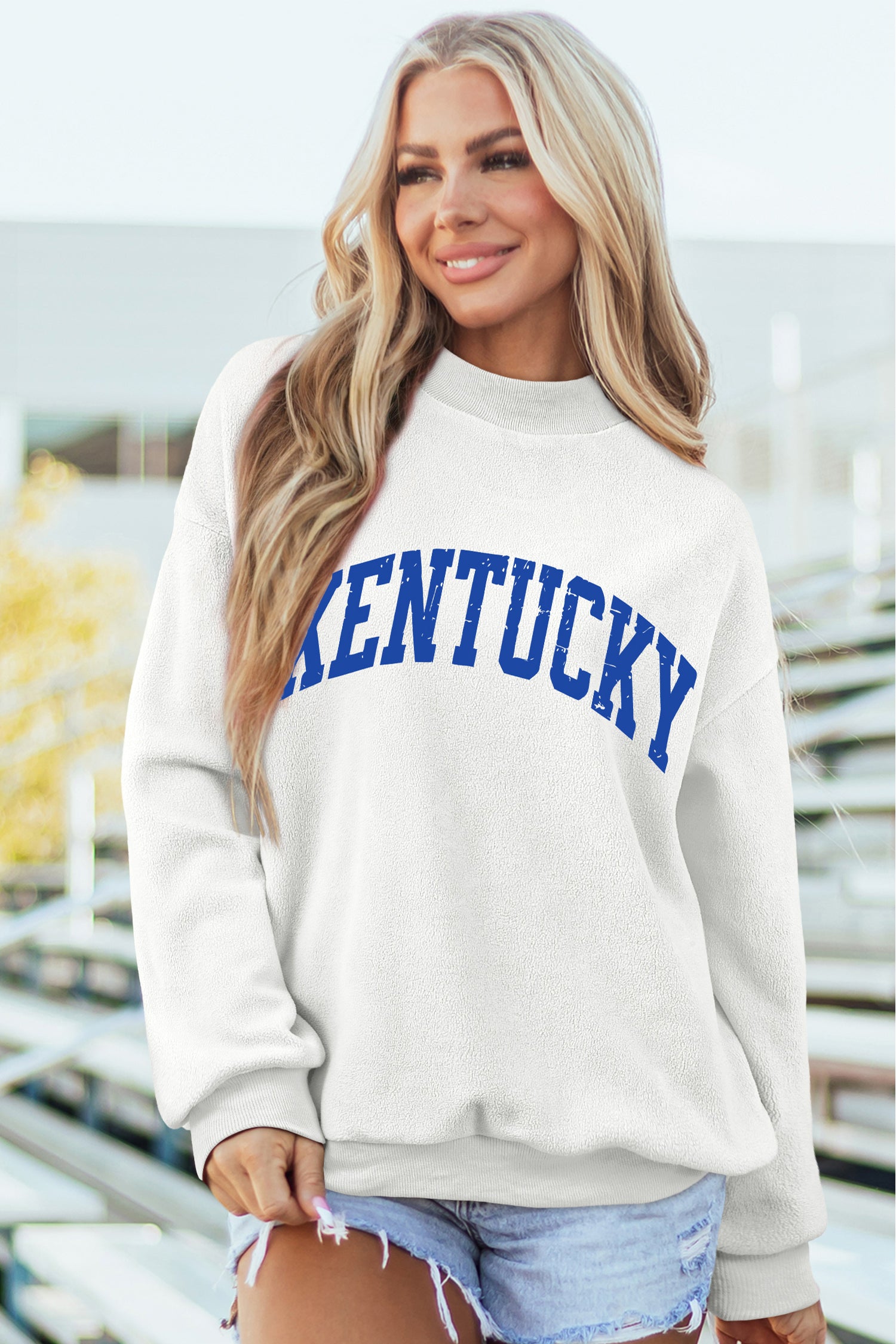 White Kentucky Graphic Mock Neck Reversible Sweatshirt - Aaria Tees Aaria Tees