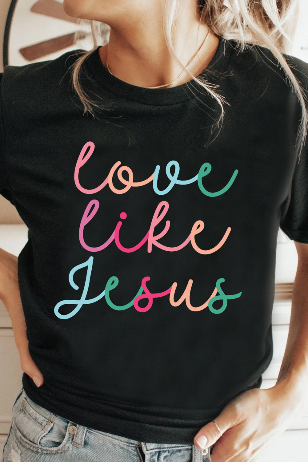 Black Love Like Jesus Crew Neck Graphic Tee - Aaria Tees Aaria Tees