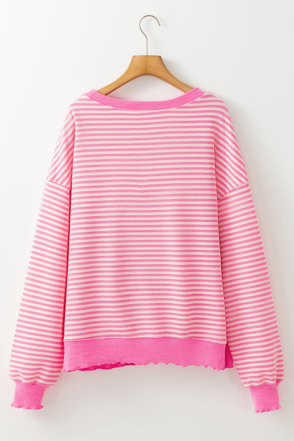 Pink Stripe Santa Clause Print Drop Shoulder Long Sleeve Loose Top - Aaria Tees Aaria Tees