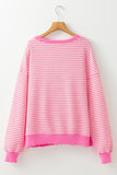 Pink Stripe Santa Clause Print Drop Shoulder Long Sleeve Loose Top - Aaria Tees Aaria Tees