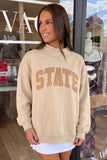 Coffee Exposed Seam Mock Neck STATE Letter Graphic Loose Sweatshirt Aaria Tees
