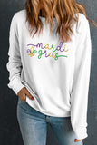 White mardi gras Fleur De Lis Embroidered Graphic Pullover Sweatshirt - Aaria Tees Aaria Tees