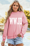 Light Pink WWJD/ AMEN Double Side Printed Mock Neck Reversible Sweatshirt - Aaria Tees Aaria Tees