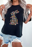 Black Colorful Floral Bunny Graphic Easter T Shirt Aaria Tees