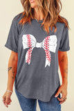 Gray Baseball Bowknot Graphic Casual Tee - Aaria Tees Aaria Tees