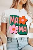 White MAMA Flower Graphic Crewneck Tee Aaria Tees