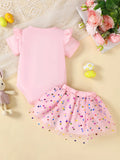 Children's Ruffled Graphic Bodysuit and Skirt Set Aaria Tees