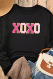 Black Chenille XOXO Patched Drop Shoulder Valentines Pullover Sweatshirt Aaria Tees
