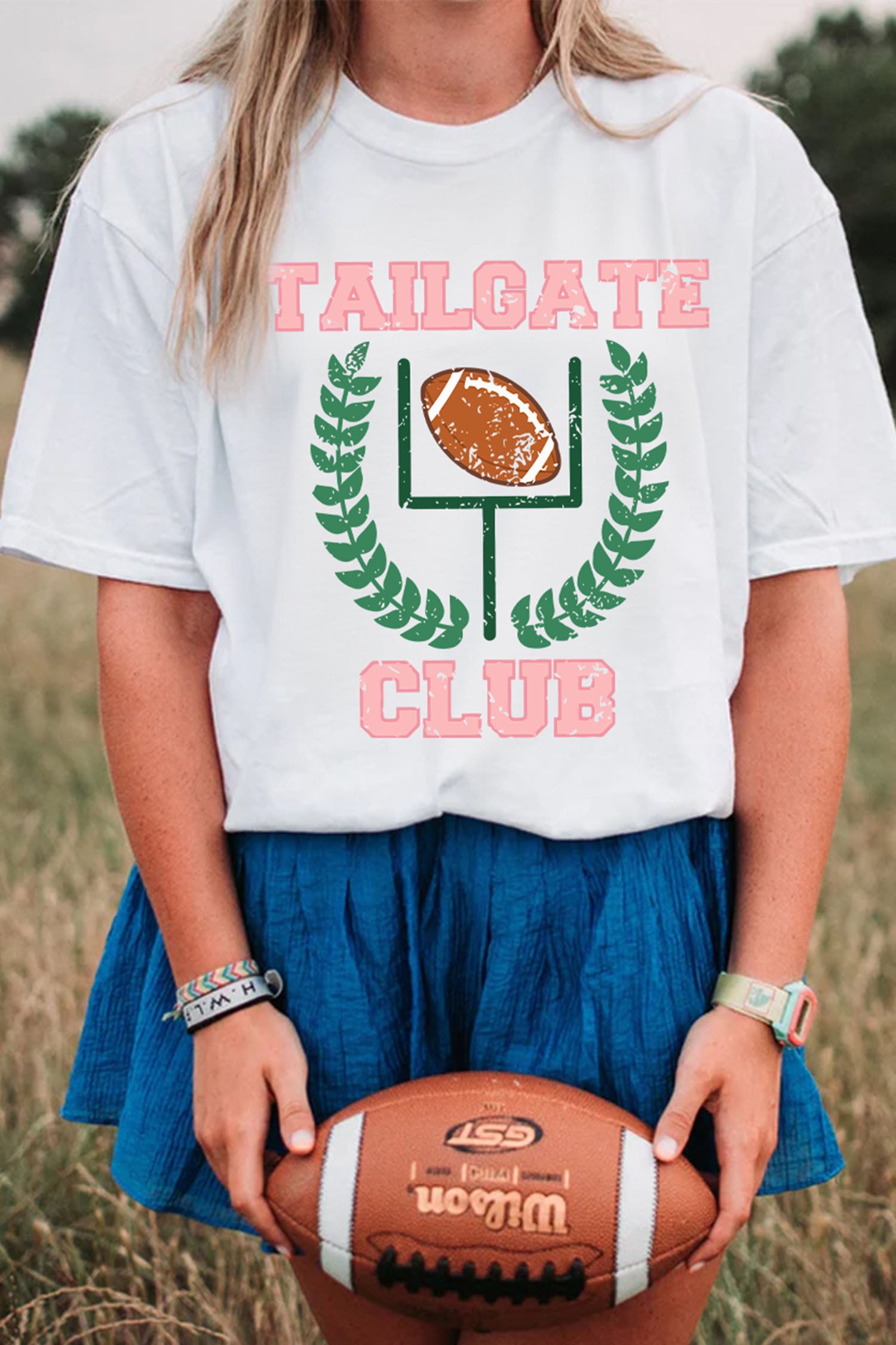 White TAILGATE CLUB Casual Round Neck Game Day T Shirt - Aaria Tees Aaria Tees