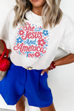 White She Loves Jesus And America Too Floral Graphic Tee Aaria Tees