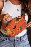 Orange Pumpkin Sunflower Halloween Graphic Crossbody Bag - Aaria Tees Aaria Tees