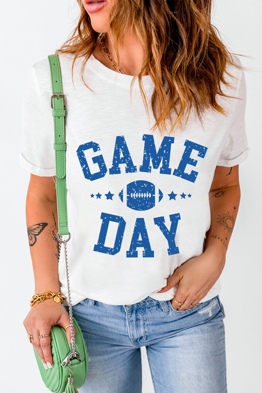White GAME DAY Rugby Football Graphic Crewneck T Shirt - Aaria Tees Aaria Tees